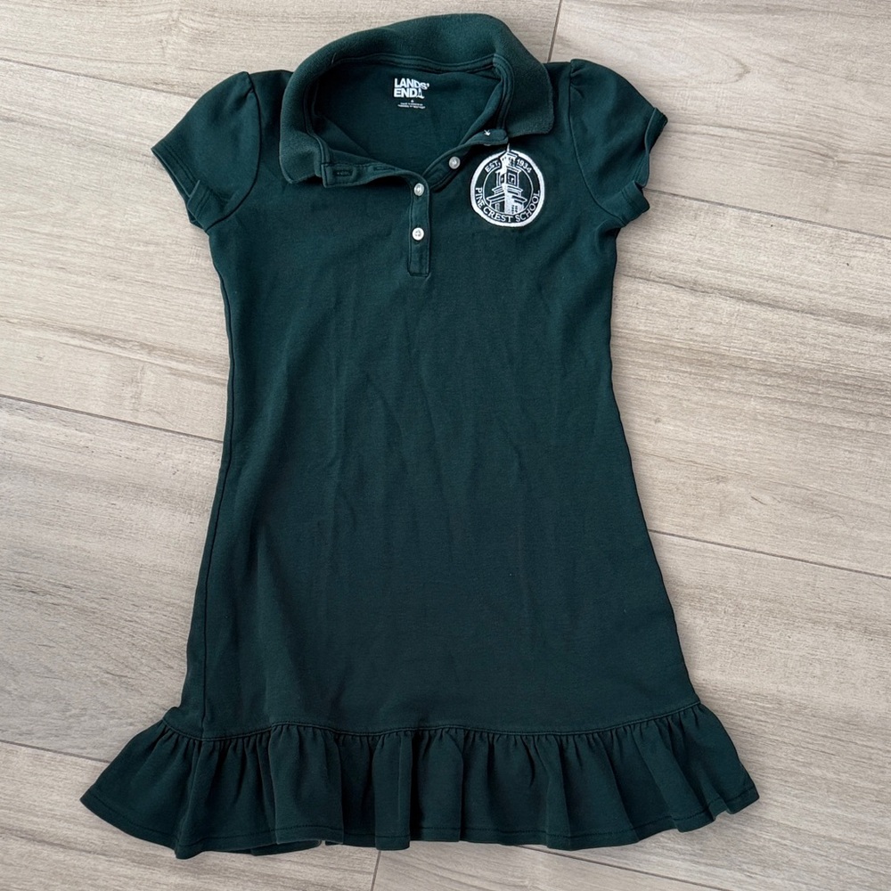 Pine Crest School uniform dress Lands' End Dark Green Polo Dress